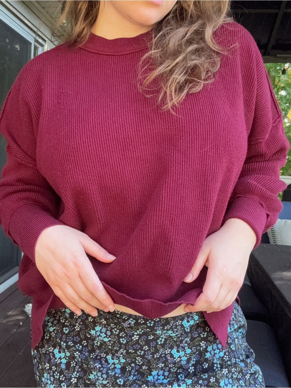 Wine Red Anrabess Oversized Sweater